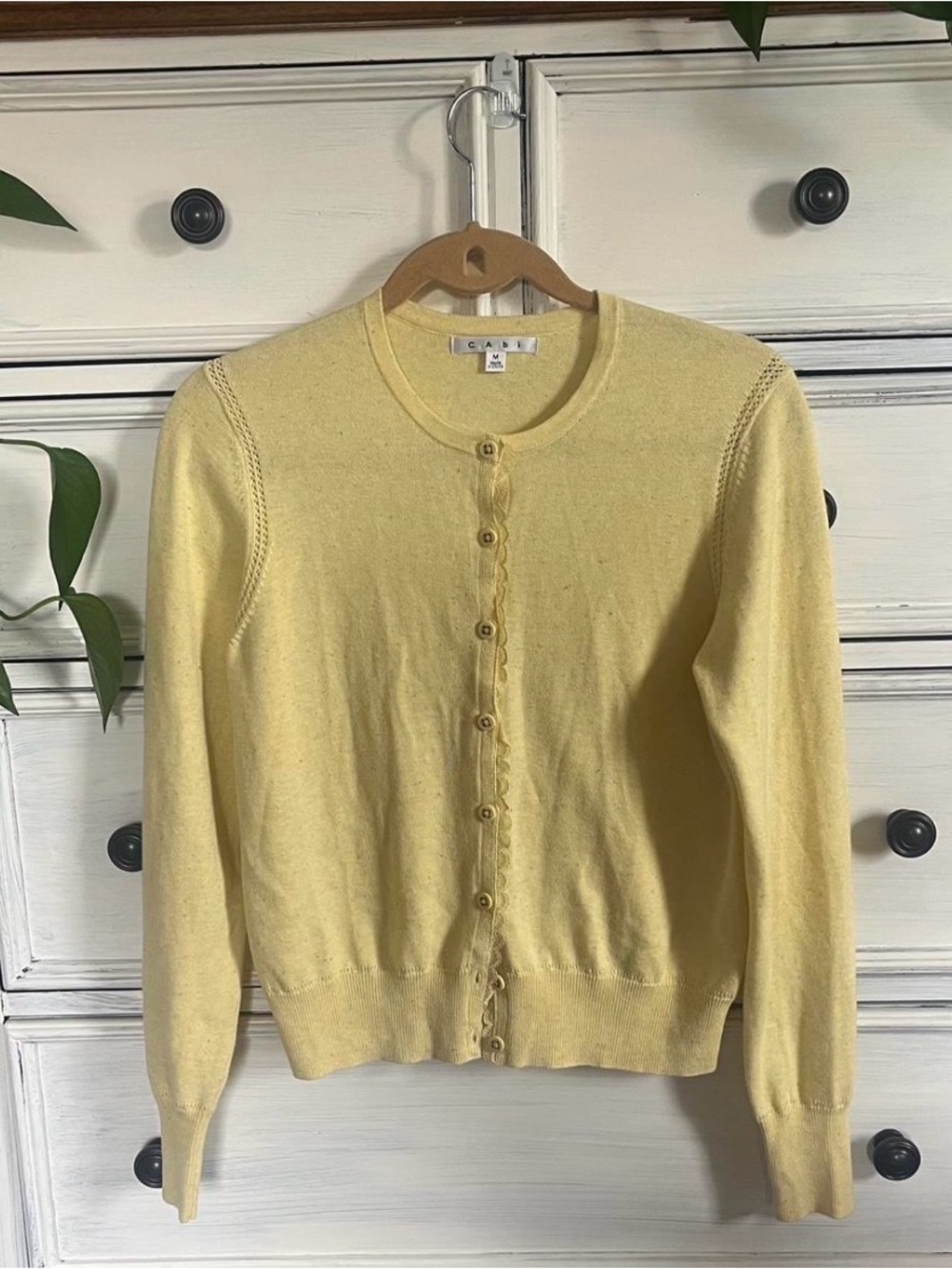 Caslon Women's Yellow Button-Front Crewneck Cardigan Sweater